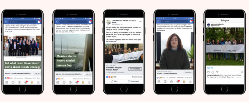 Advert examples for promoting Climate Case Ireland's petition