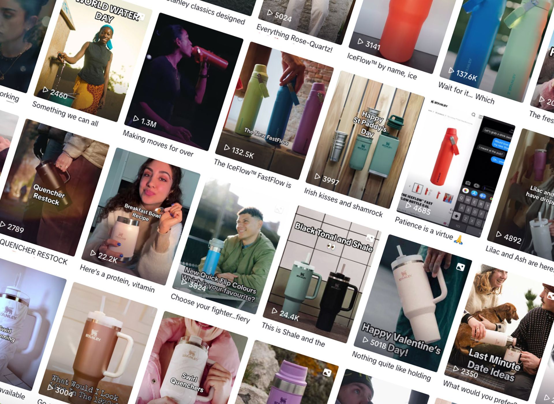 Screenshot showing thumbnails from the Stanley Europe TikTok profile