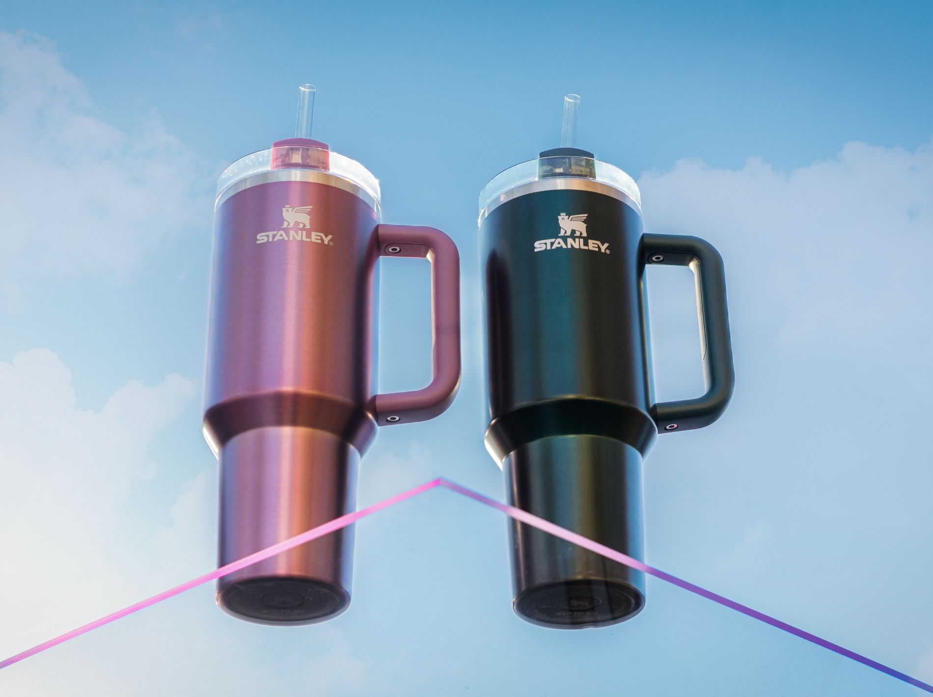 Two Stanley Glow Quencher depicted against a sunny sky