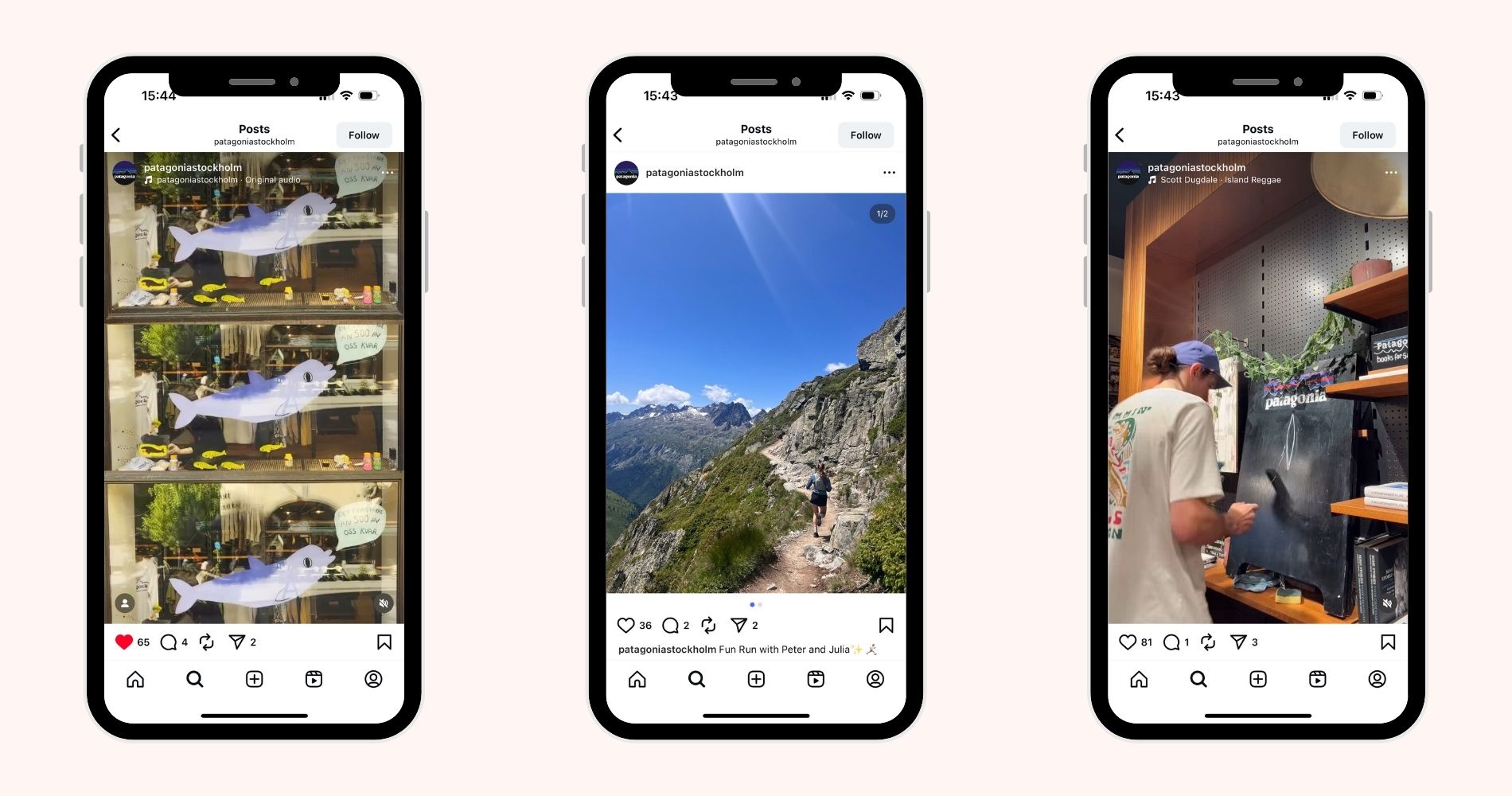Instagram previews of Patagonia Stockholm store account