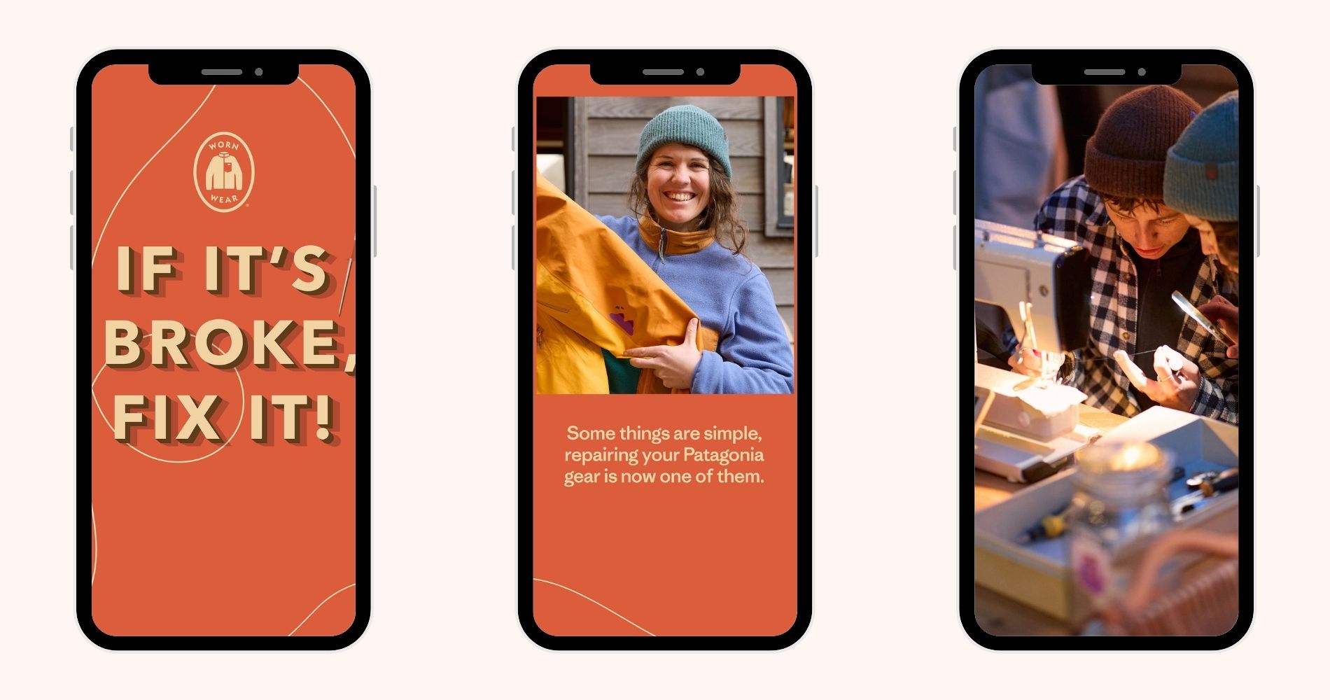 Ad previews for Patagonia's repair portal campaign